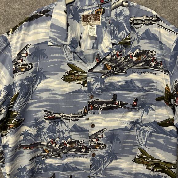 Kalaheo Shirt Mens 2XL Blue WWII Fighter Planes Military Made in USA Vtg - Picture 3 of 7